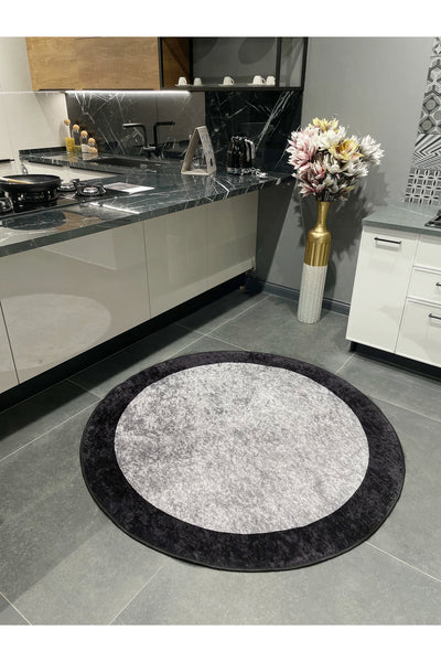 Geometric Striped Latex Leather Backing Fringeless Kitchen Rug - Gray