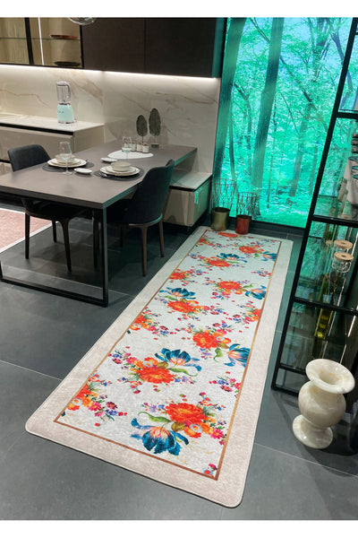 MacKenzie Floral Latex Leather Base Kitchen Rug