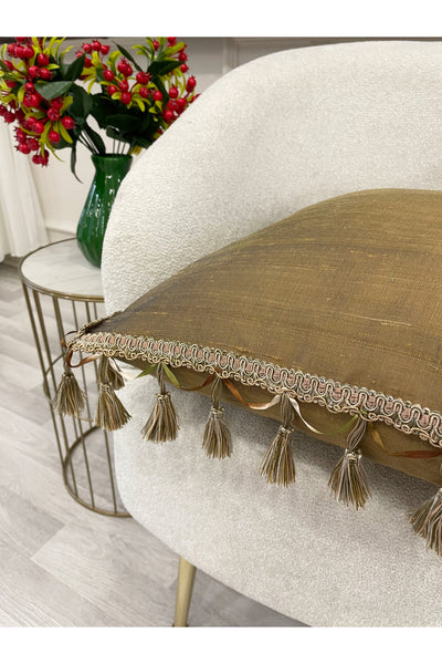 Olive Green - Tasseled - Silk Taffeta Throw Pillow Cover (45X45)