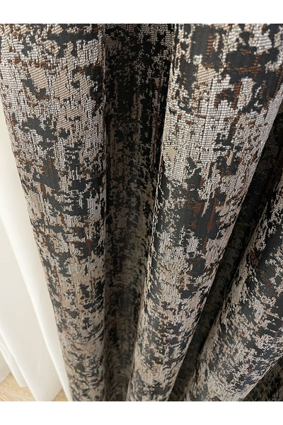 Orange - Brown Abstract Pattern 1/3 Tight Pleat Jacquard Woven Blackout Curtain