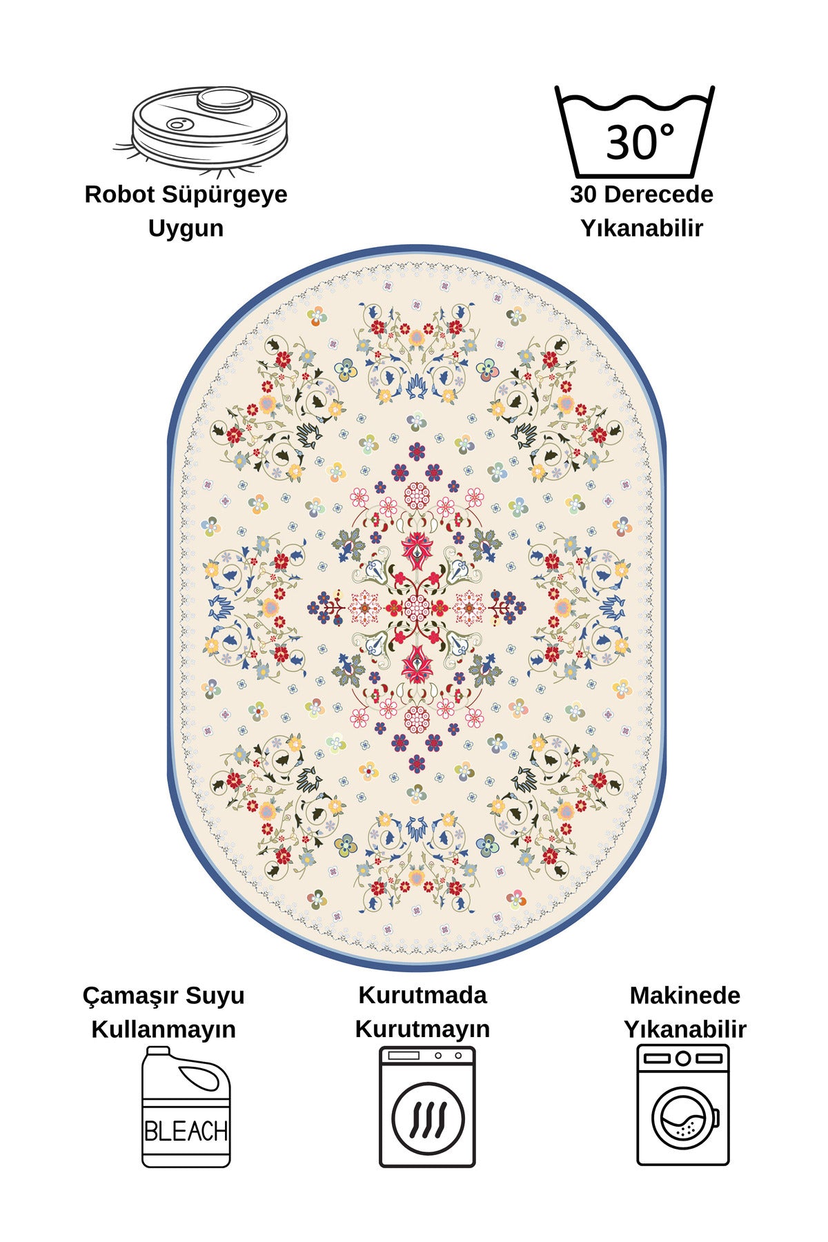 BEIGE Floral Patterned Vintage Latex Base Rug