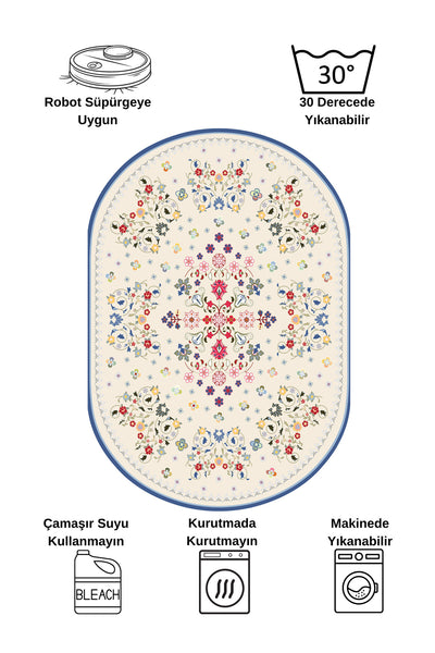 BEIGE Floral Patterned Vintage Latex Base Rug