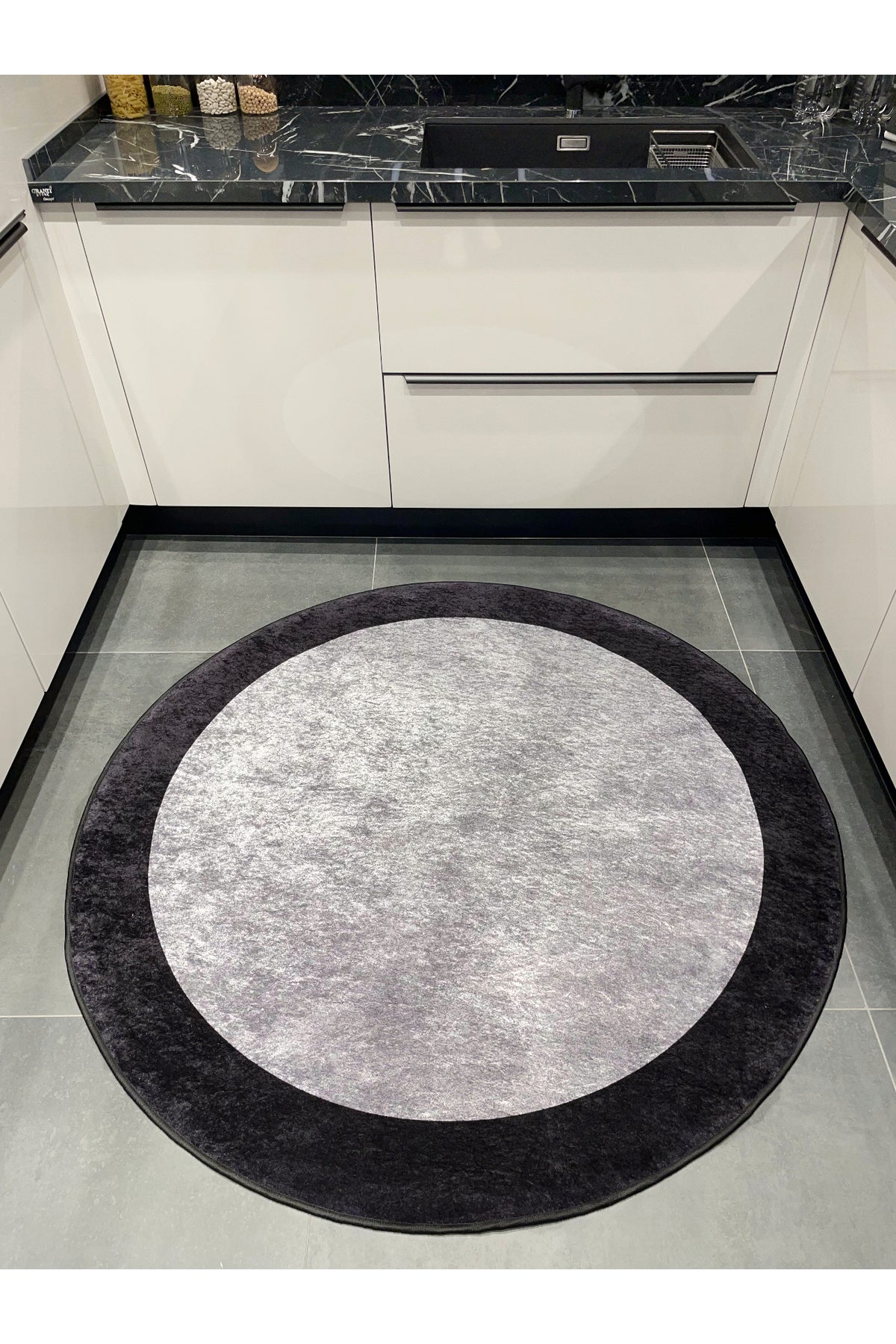 Geometric Striped Latex Leather Backing Fringeless Kitchen Rug - Gray