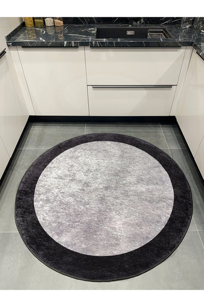 Geometric Striped Latex Leather Backing Fringeless Kitchen Rug - Gray