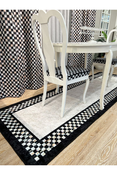 No-Pleat Extra-Reinforced Checkered Blackout Curtain - Beige-Black