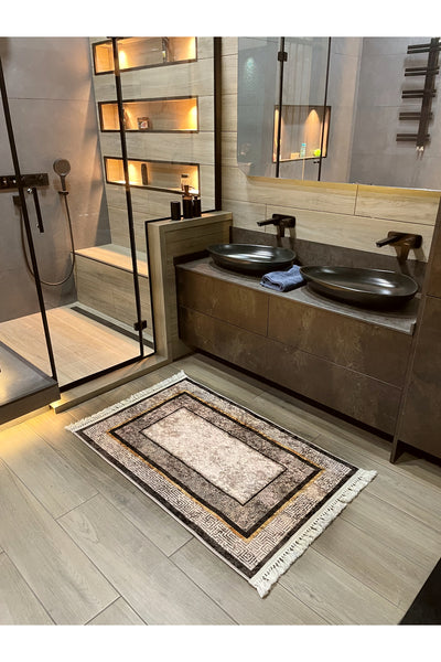 80X120 Vintage Distressed Look Non-Slip Backed Brown Bathroom Rug