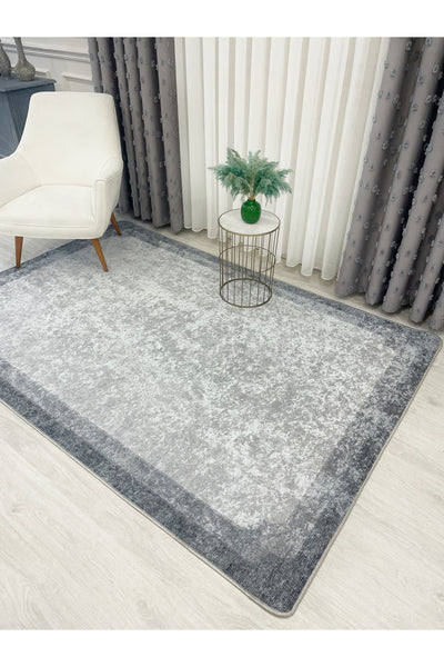 BEIGE-BLACK Framed Border Modern Pattern Latex Base Rug