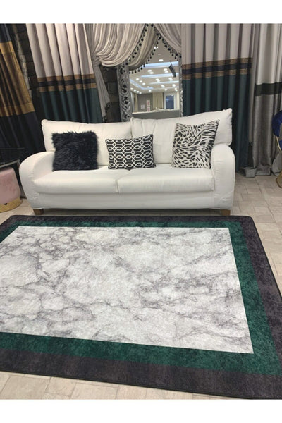 Hanney Marble Pattern Fringeless Rug - Green Gray