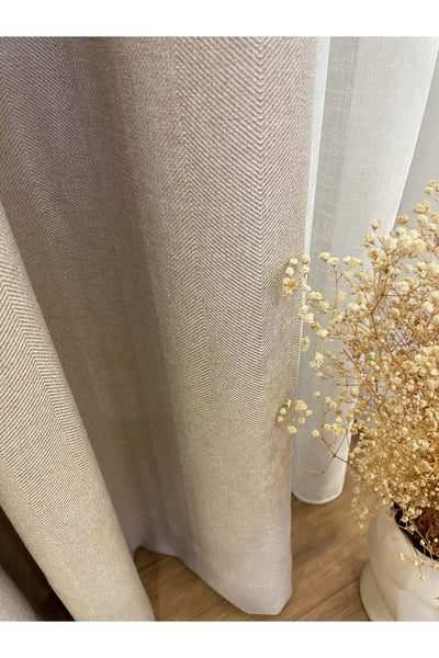 Heathered Milky Brown Linen-Look 1/3 Dense Pleated Blackout Curtain