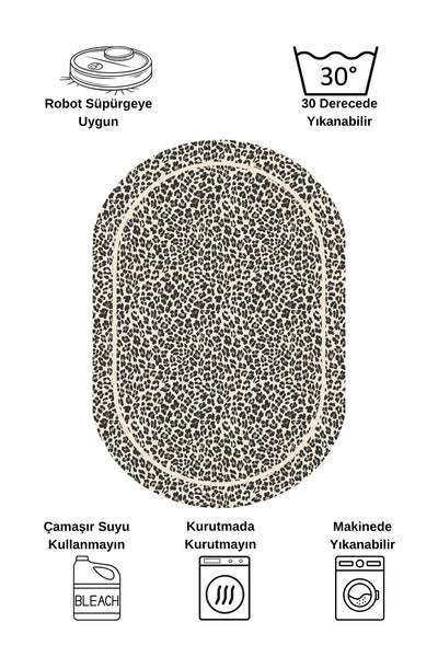 Leopard Pattern Oval Latex Leather Rug