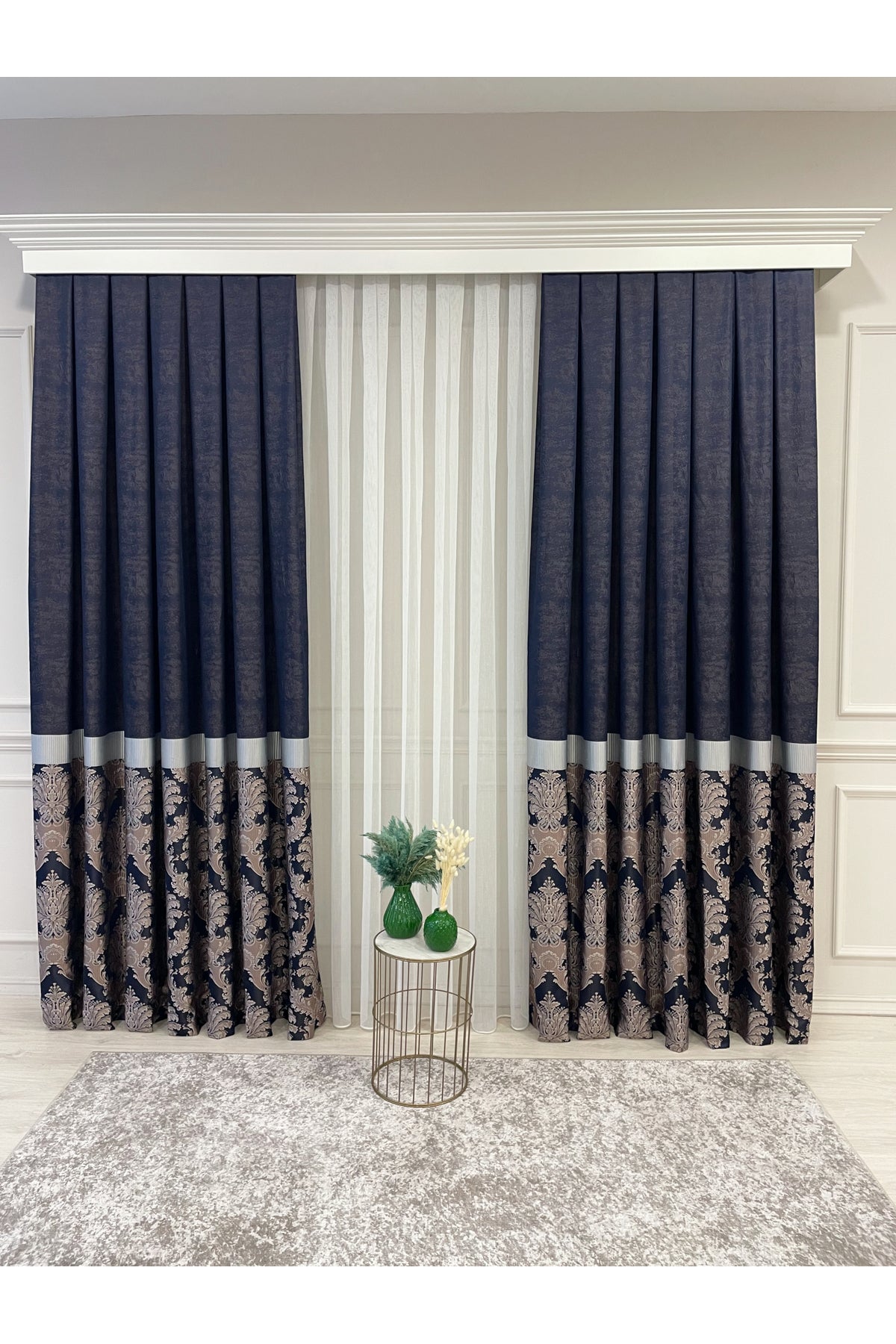 Gray Brown Damask Pattern Jacquard 1/3 Tight Pleat Jacquard Blackout Curtain
