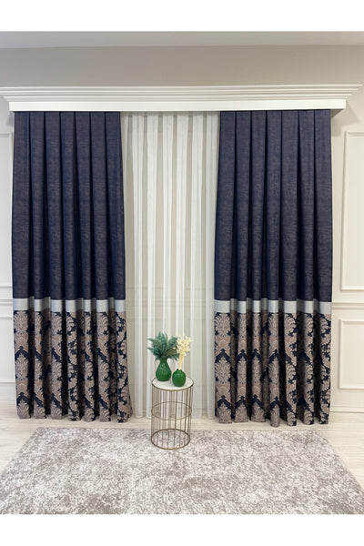 Gray Brown Damask Pattern Jacquard 1/3 Tight Pleat Jacquard Blackout Curtain