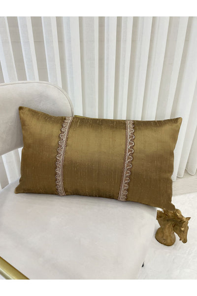 Imported Silk Cushion Pillow Cover with Cord (30x50) (Gold Color) - Classic