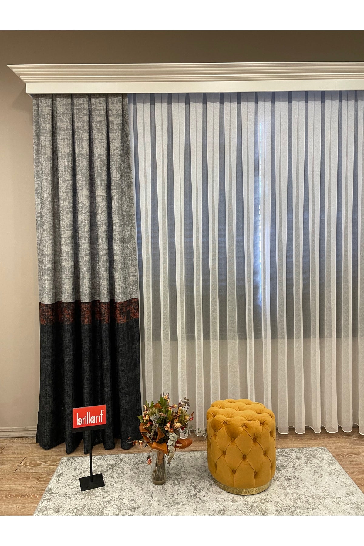 Linen Base Modern Striped Pattern 1/2.50 Pleated Blackout Curtain