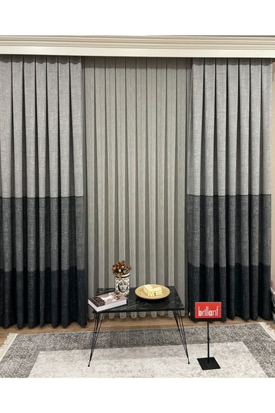 Linen-Look Knit Detail Patterned 1/2.50 Pleated Blackout Curtain