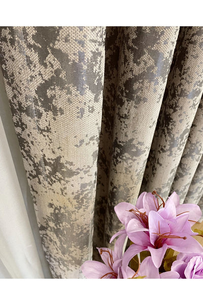 Brown-Navy Blue Chenille Pattern Jacquard 1/3 Dense Pleated Jacquard Blackout Curtain