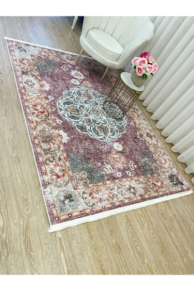 Vintage-Look Classic Salon Rug - Gray-Teal
