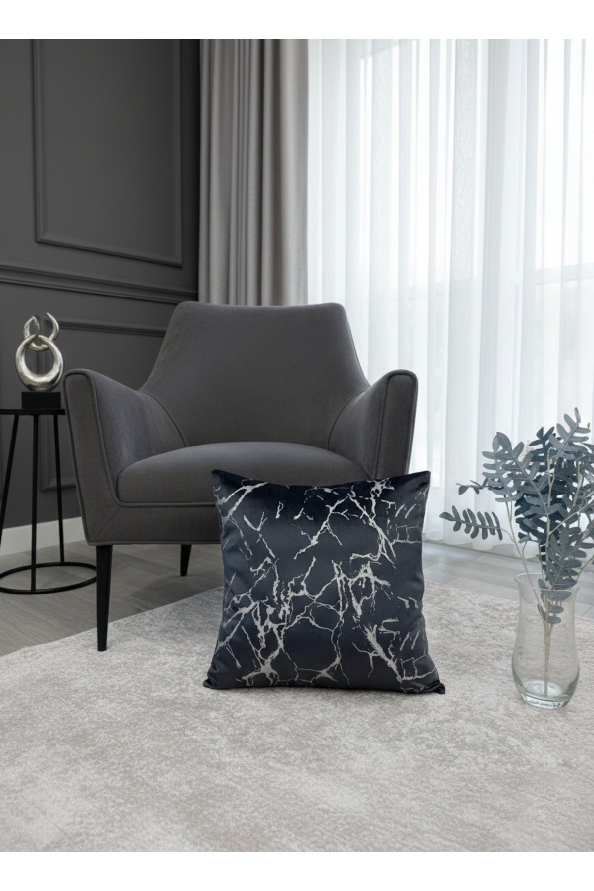 Set of 2 Velvet Throw Pillow Covers Ecru-Silver Foil (45X45)