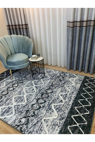 Ethnic Pattern Woven Backing Rug - Gray-Black