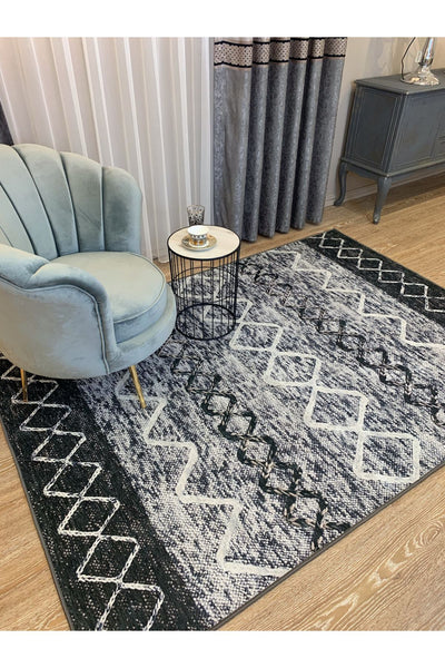 Ethnic Pattern Woven Backing Rug - Gray-Black