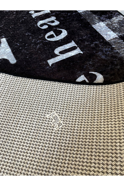 Beige Black Kitchen Latex Leather Base Kitchen Rug