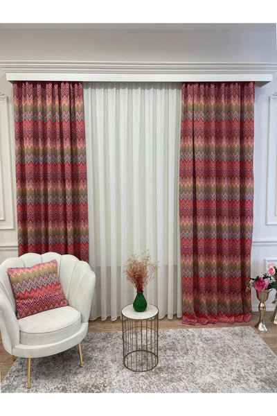 Zigzag Patterned No-Pleat Flat Stitch Extra-Tape Blackout Curtain