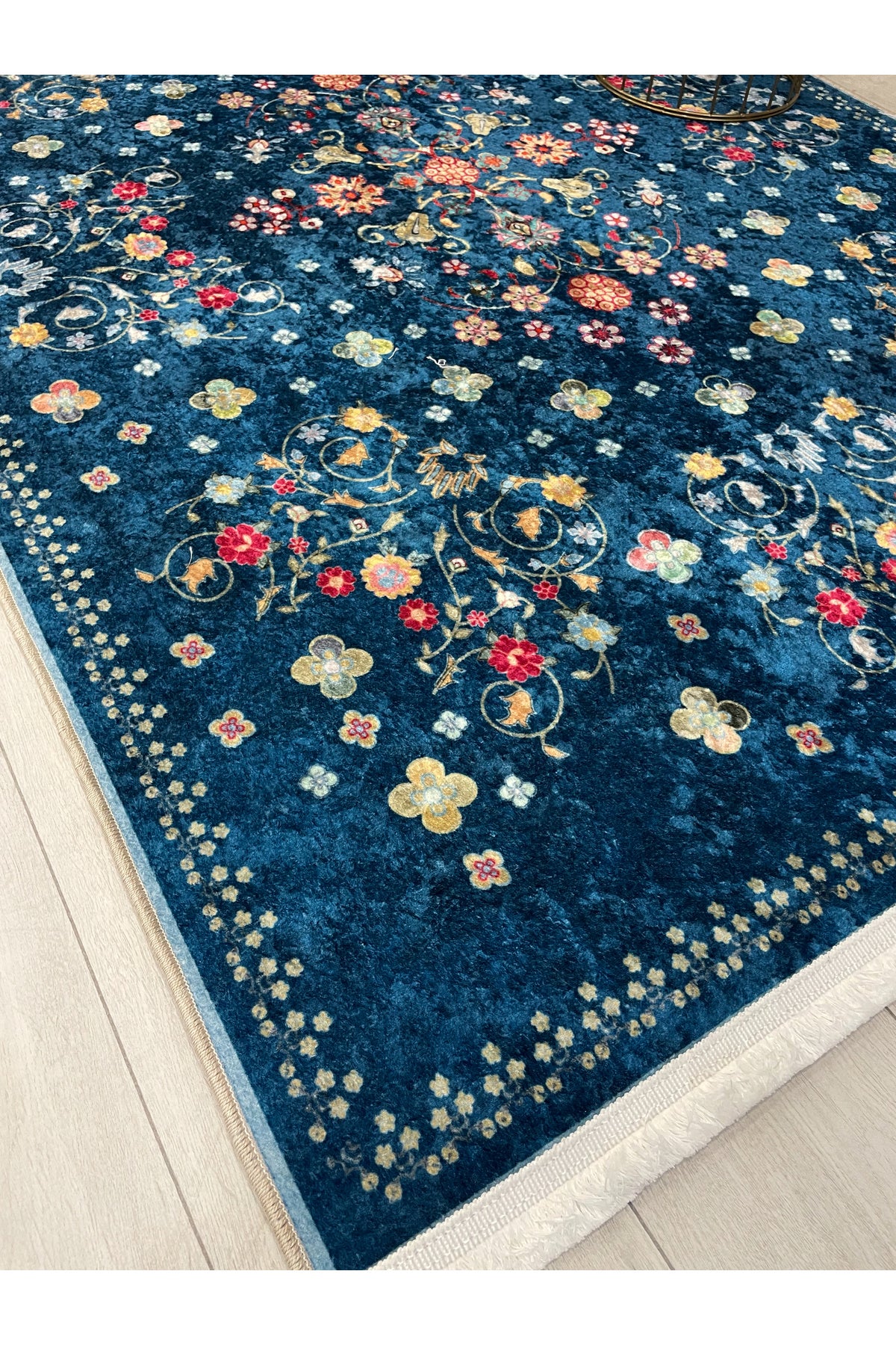 BEIGE Floral Patterned Vintage Latex Base Rug