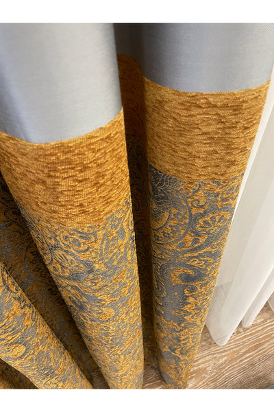 Gray Shawl Pattern 1/3 TIGHT PLEAT Jacquard Woven Blackout Curtain