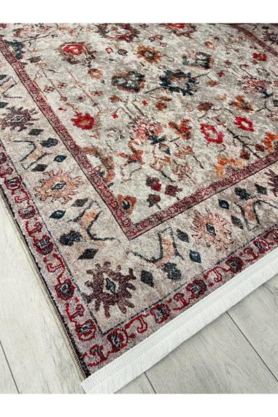 Beige Vintage Distressed Look Latex Base Rug