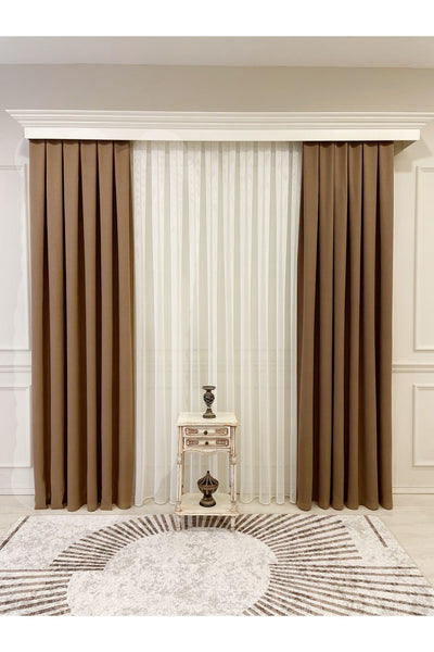 Stone Grey 1/3 Tight Pleat Linen-Look Blackout Curtain