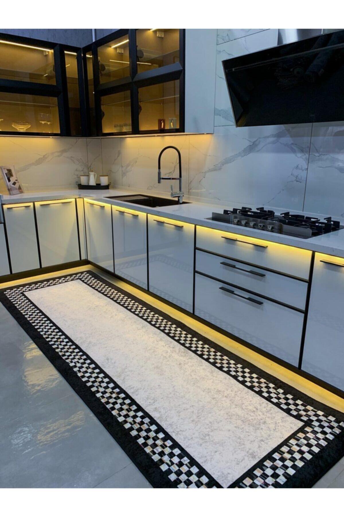 Bang Model Checkered Non-Slip Base Kitchen Rug - Gray-Black