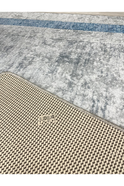 Light Gray Bordered Pattern Latex Leather-Backed Rug