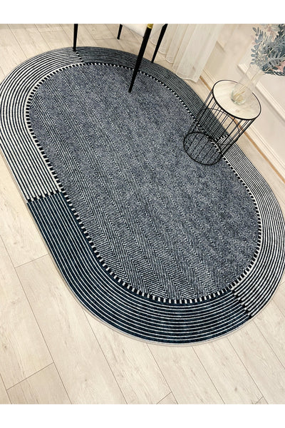 GRAY-NAVY Jute Sisal Look Non-Slip Base Rug