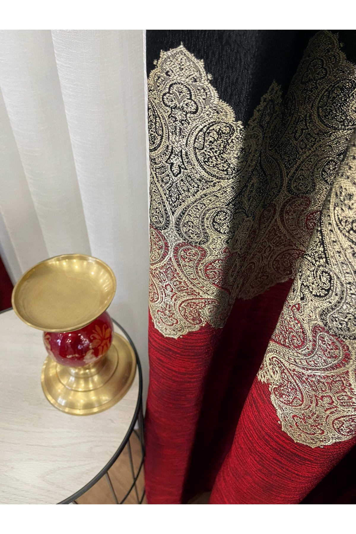 Brown Gold - Damask Patterned 1/3 Dense Pleated Blackout Curtain