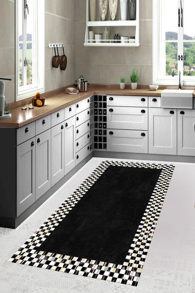 Checkered Non-Slip Base Washable Kitchen Runner Rug