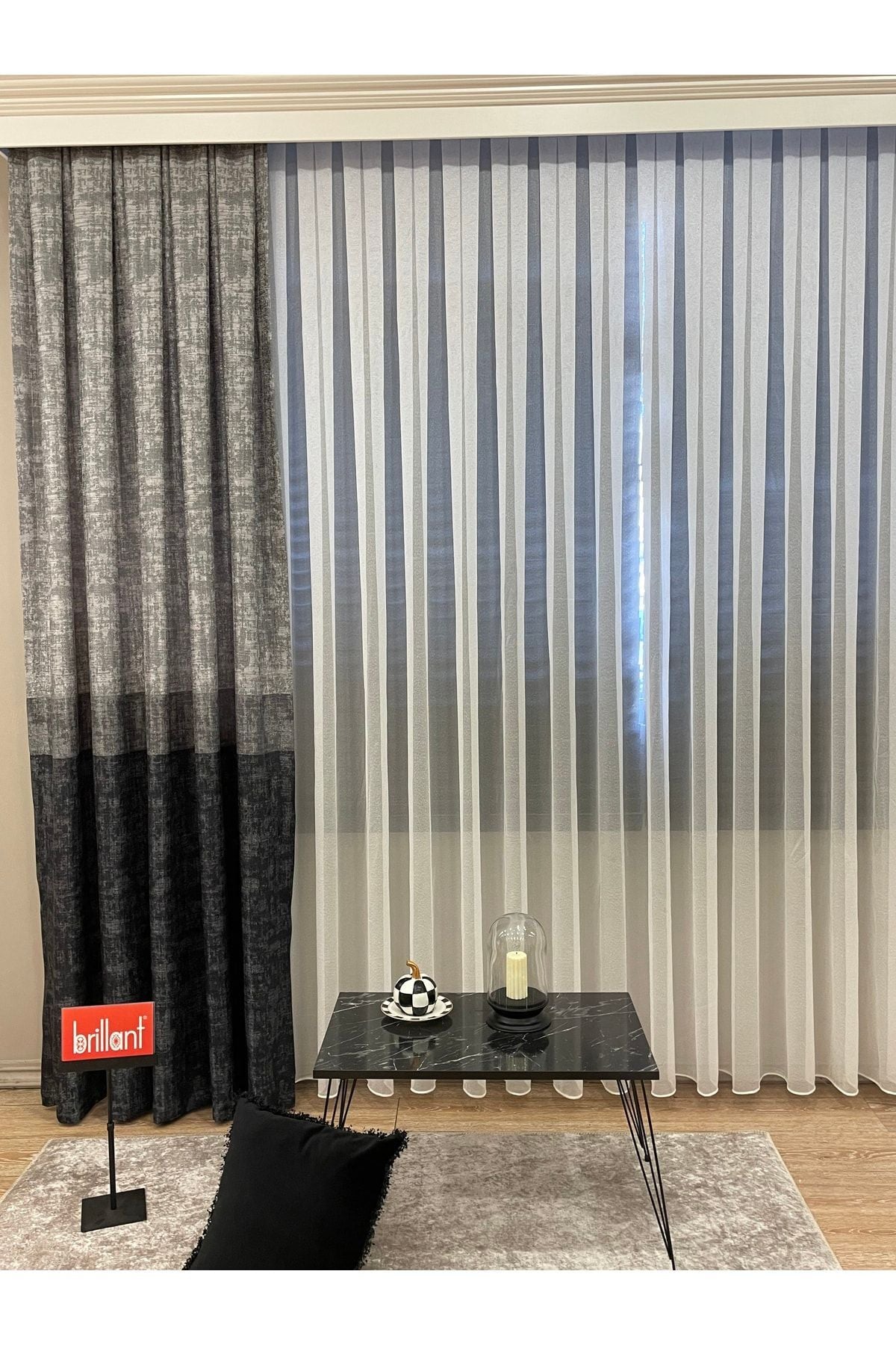 Linen Base Modern Striped Pattern 1/2.50 Pleated Blackout Curtain