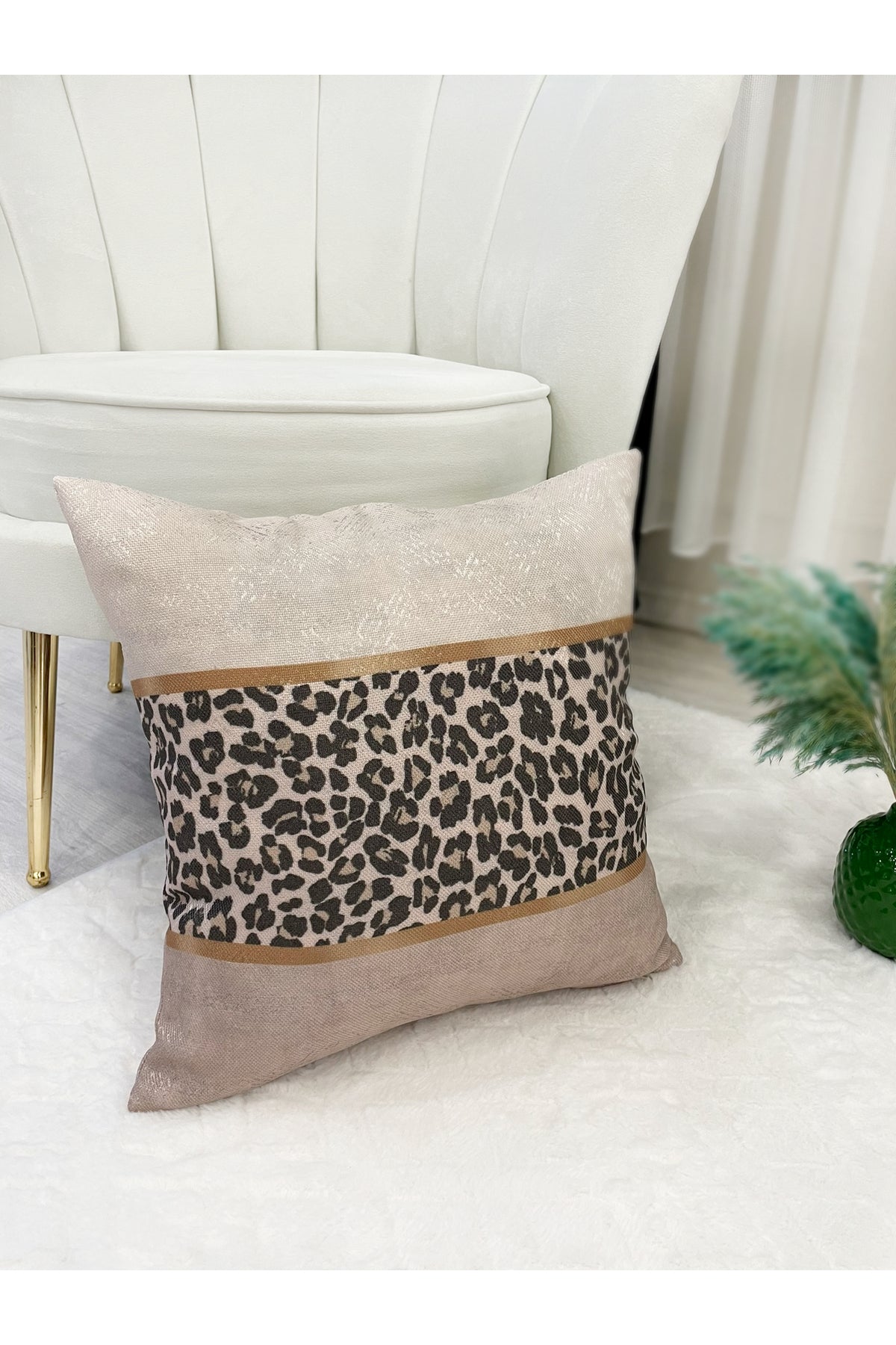 Leopard Pattern Linen-Look Cushion Cover - 45x45