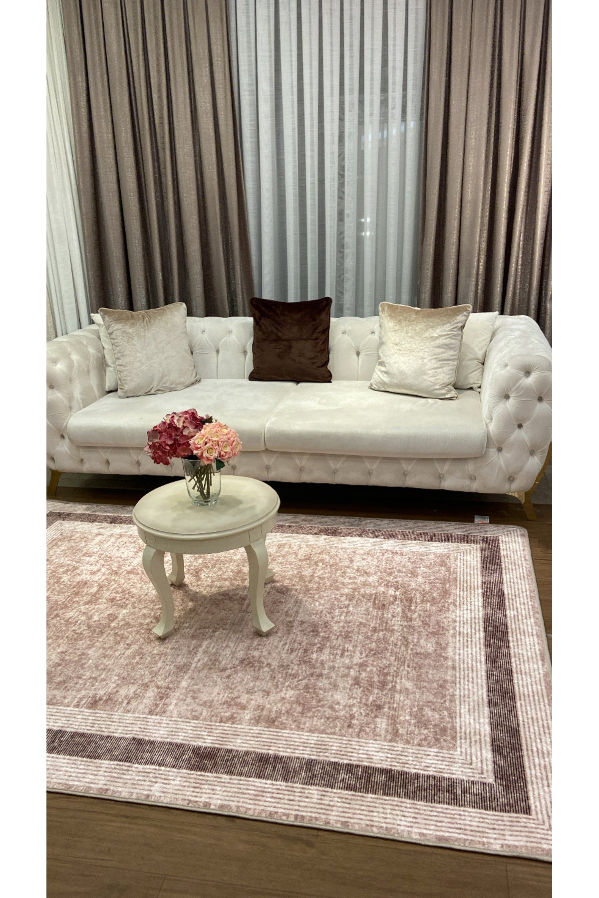 Light Gray Bordered Pattern Latex Leather-Backed Rug