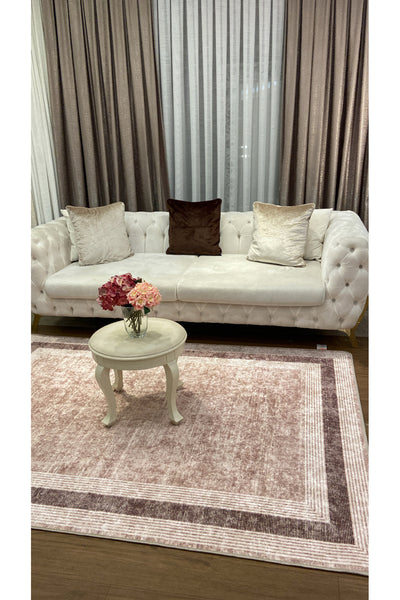 Light Gray Bordered Pattern Latex Leather-Backed Rug