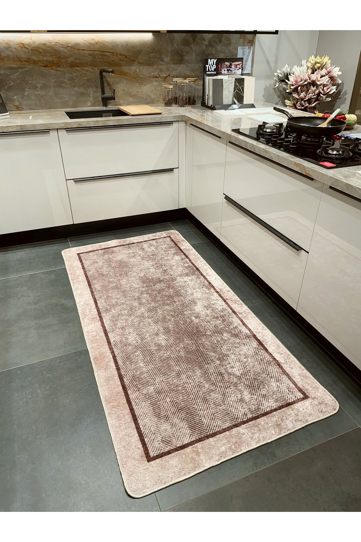GRAY Jute Sisal-Look Bordered Non-Slip Base Runner Kitchen Rug