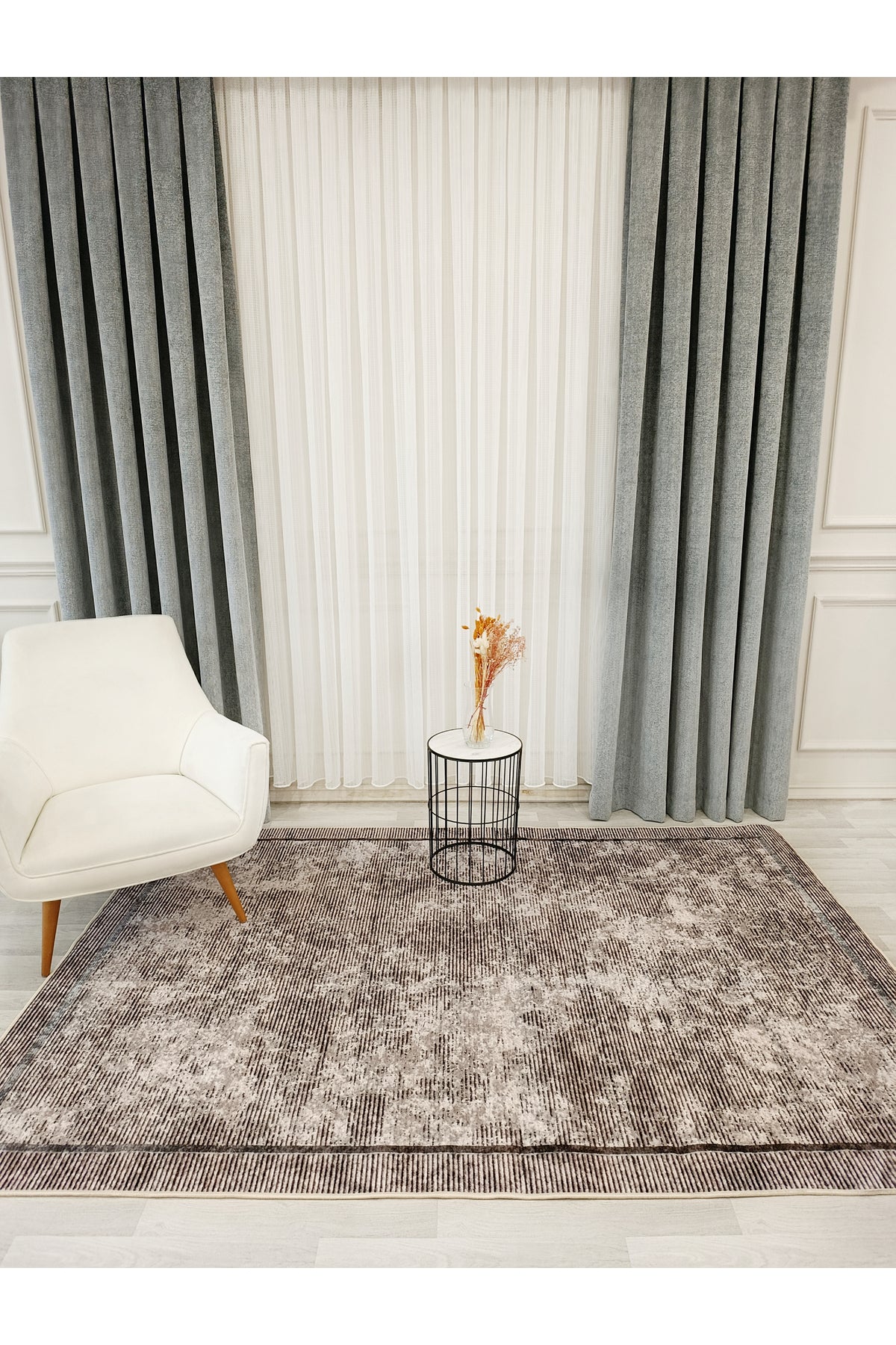 Mink Brown Geometric Pattern Non-Slip Base Runner Rug