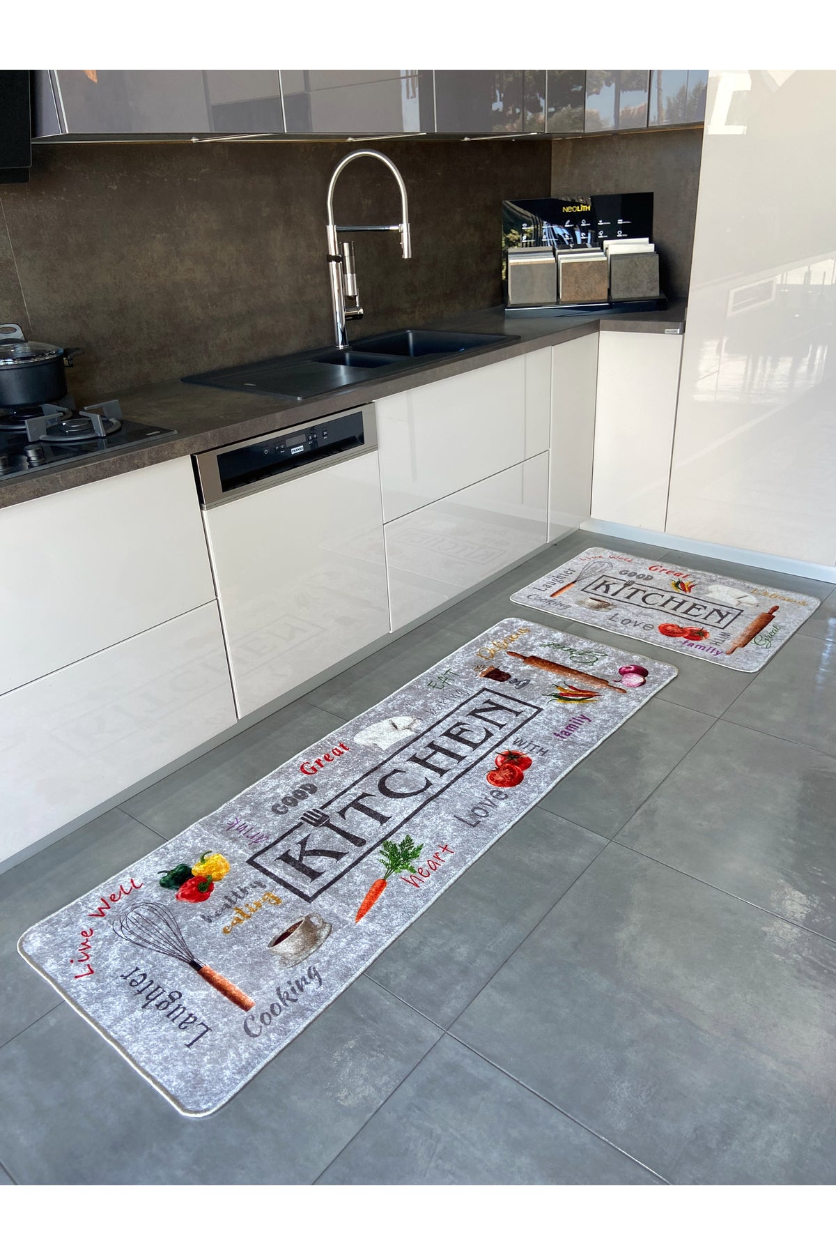 Gray Washable Kitchen Runner Latex Leather Base Rug