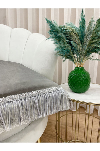 İthal Ipek (silk) Kırlent Yastık Kılıfı Kordonlu 45X45 GRİ