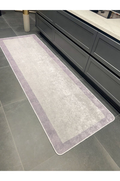 Geometric Striped Latex Leather Backing Fringeless Kitchen Rug - Gray-Black