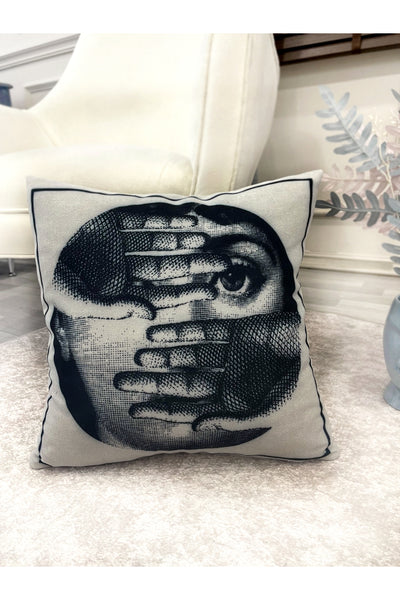 Light Gray Fornasetti Lina Cavalieri Face-Themed Throw Pillow Cover 45x45