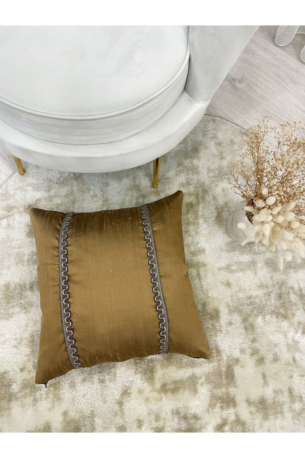 Imported Silk Cushion Pillow Cover with Cord (45x45) (Gold Color) - Luxe