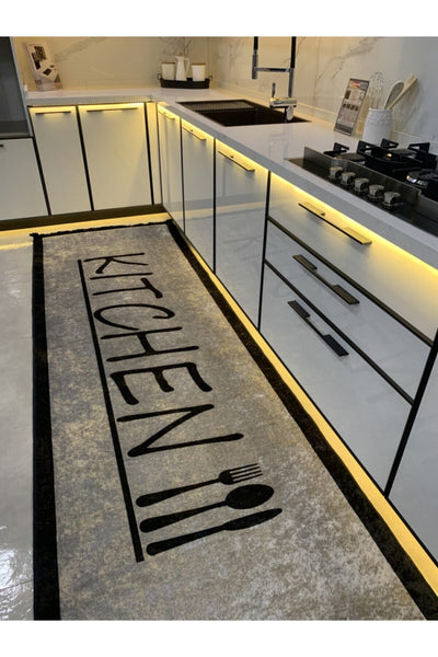 Latex Leather Base Fringed Kitchen Rug