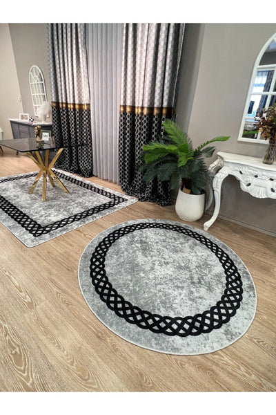 Chain Patterned Gray - Black Decorative Rug