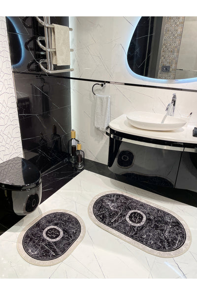 2-Piece Floral Pattern 60x100 - 60x50 Lucky Latex-Backed Bath Mat Set