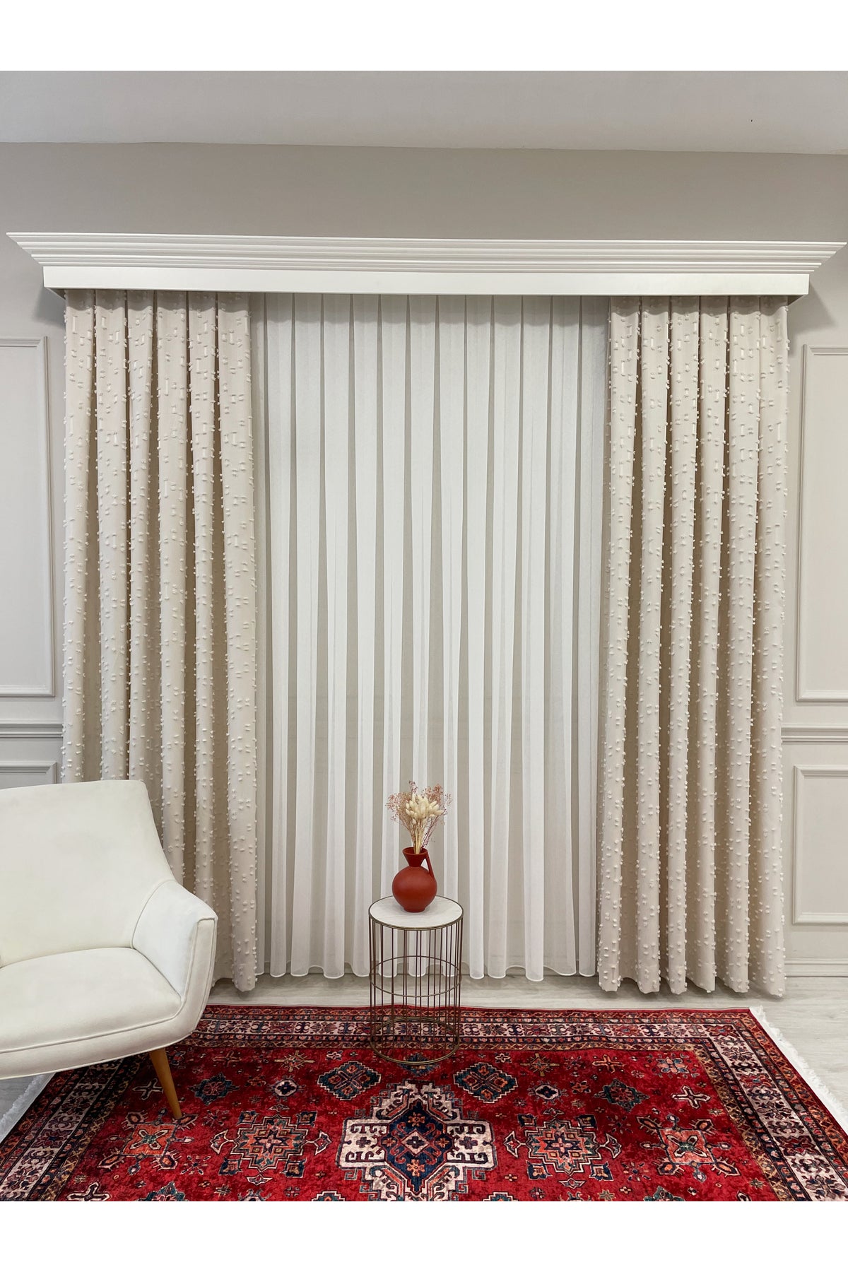 Indigo Blue Pompom Puffy Blackout Curtain 1/3 Dense Pleat